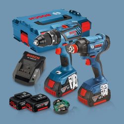 Toptopdeal-Bosch 18V Li-Ion Combi Drill & Impact Driver Twin Kit With 2 X 5 Ah Batteries & Charger I
