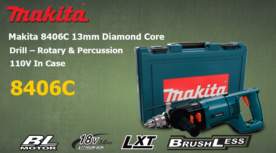 Toptopdeal Makita 8406C 13mm Diamond Core Drill – Rotary & Percussion 110V In Case