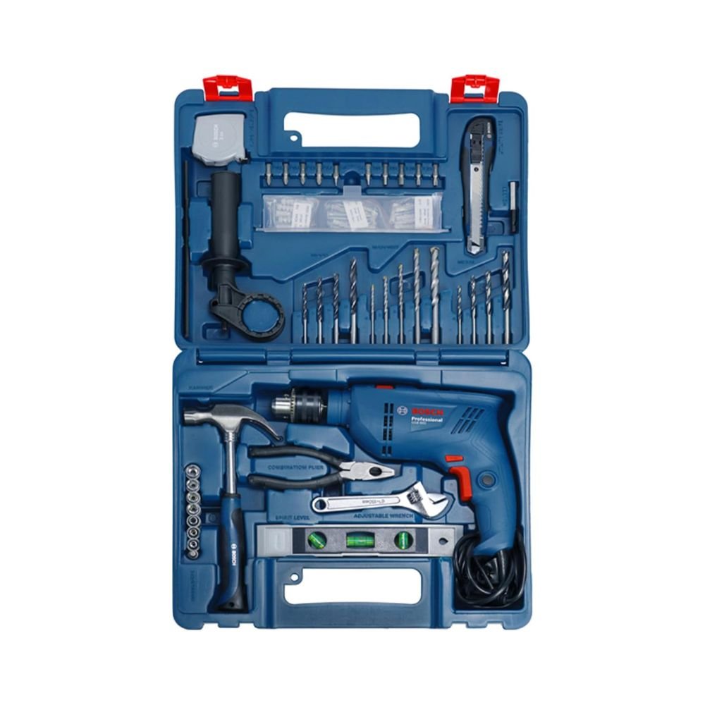 Bosch GSB 600 600W Corded Impact Drill with 100-Piece Accessory Kit, 3000 RPM & 48000 BPM for Professional & DIY Use