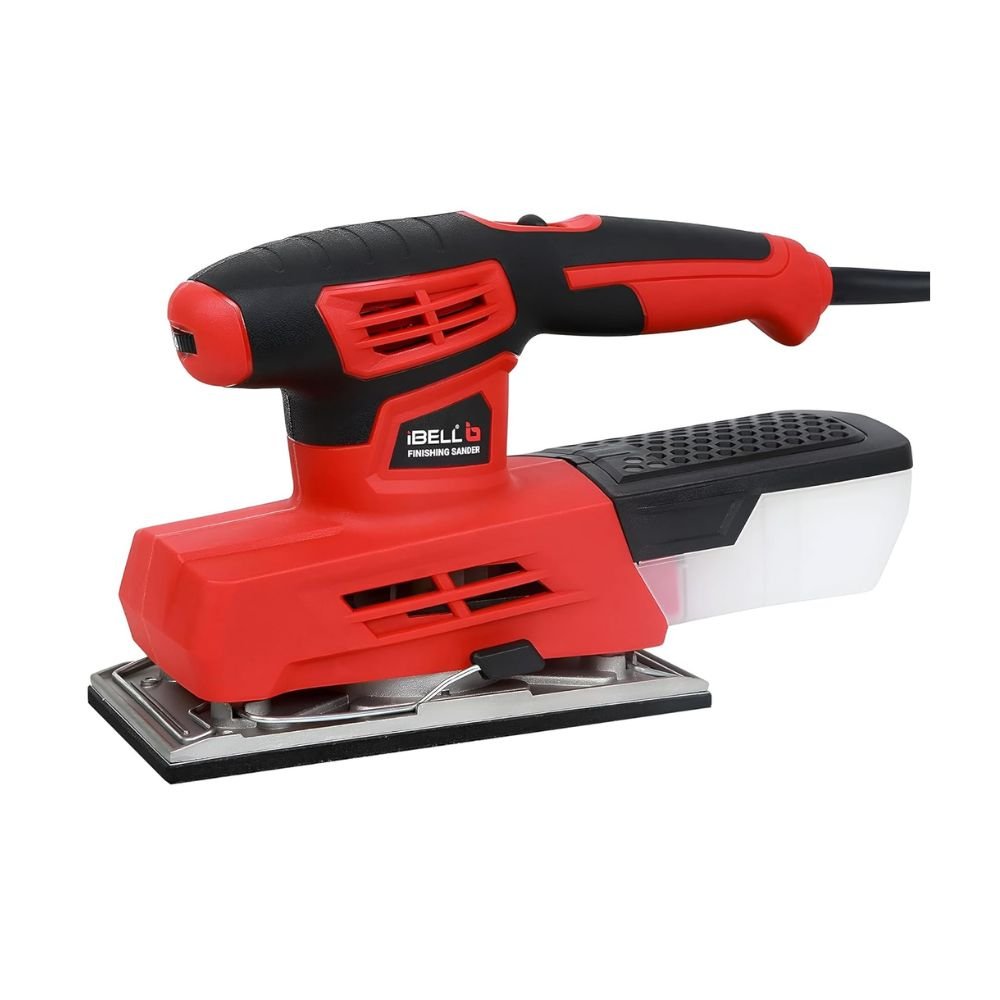 iBELL FS87-20 Finishing Sander 220W 12000 RPM, 90x187mm Sanding Area with Dust Box & Sandpaper (Red)