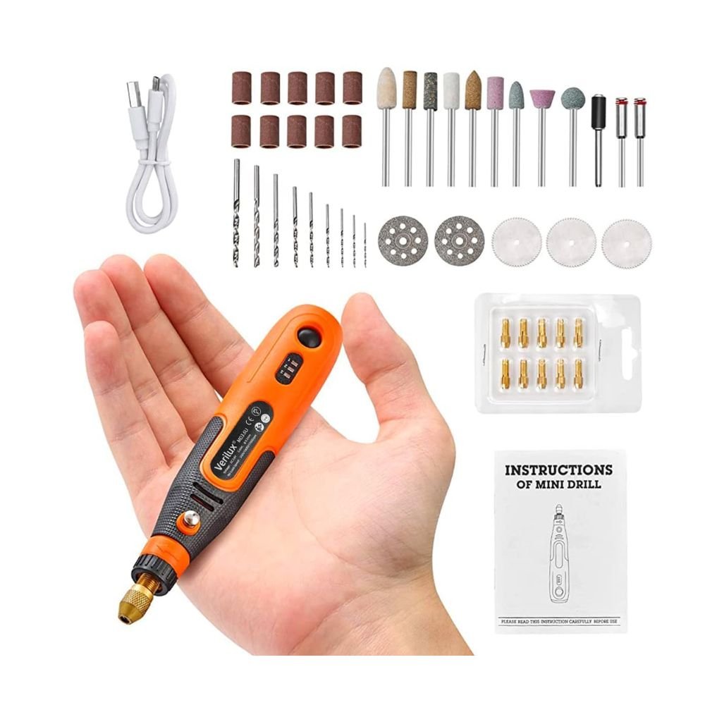Verilux® 45PCS Mini Cordless Drill Machine with USB Rechargeable Battery, 3-Speed Rotary Tool for Engraving, Crafting & DIY Use