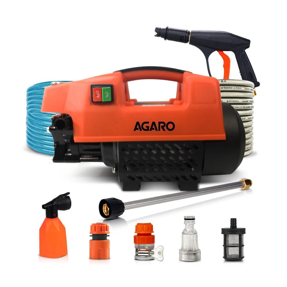 AGARO Supreme 1800W High Pressure Washer 120 Bar 6.5L/Min with Foam Bottle & 8m Hose for Car, Bike & Home Cleaning (Black & Orange)