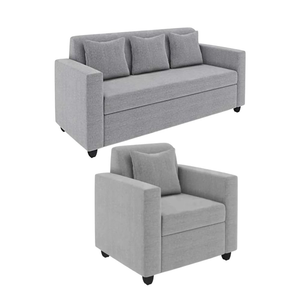 KENDALWOOD 5–6 Seater Fabric Sofa Set (3+1+1) Light Grey – Comfortable Living Room & Office Sofa