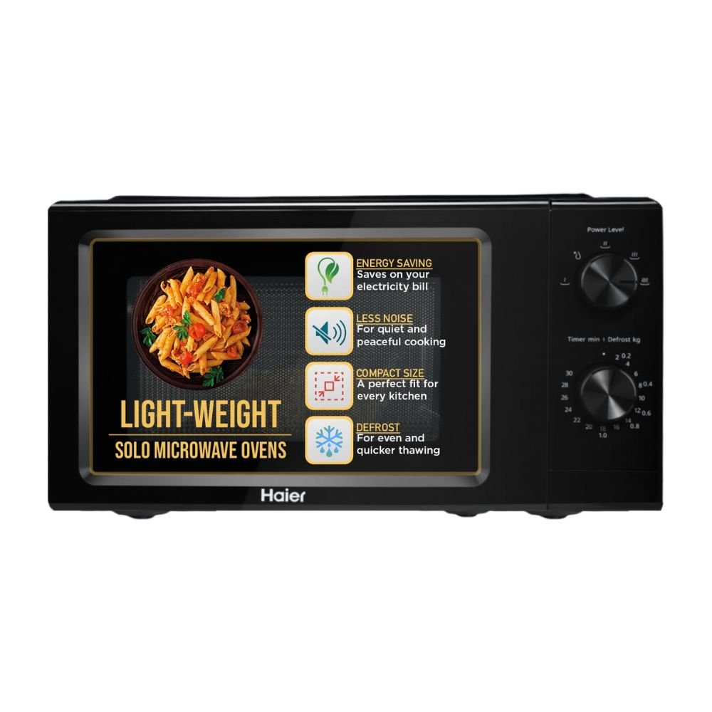 Haier 19L Solo Microwave Oven HIL1901MBPB Black with Quick Heating Technology, Multiple Power Levels & Easy Cooking Functions for Daily Use