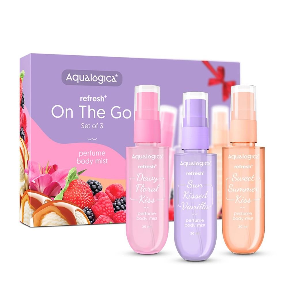 Aqualogica Refresh+ On The Go Perfume Body Mist Set of 3 (20ml Each) – Long Lasting Warm, Sweet & Floral Fragrance for Hair & Body (Unisex)
