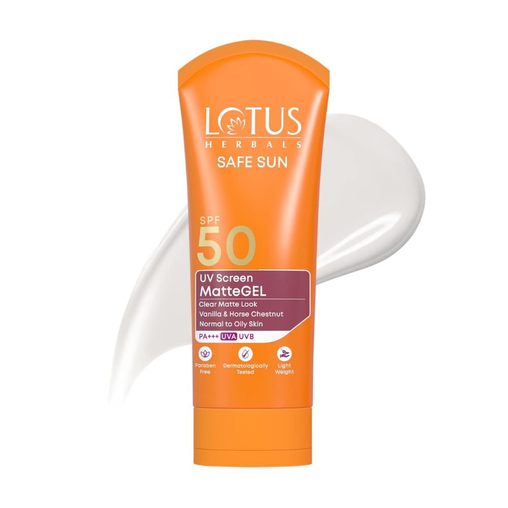 Lotus Herbals Safe Sun UV Screen Matte Gel Sunscreen SPF 50 PA+++ 100g – Broad Spectrum Protection, Matte Finish, No White Cast