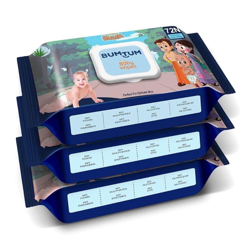 Bumtum Baby Wet Wipes Pack Aloe Vera Vitamin E Alcohol-Free Paraben-Free Soft Gentle Cleansing Baby Wipes for Sensitive Skin