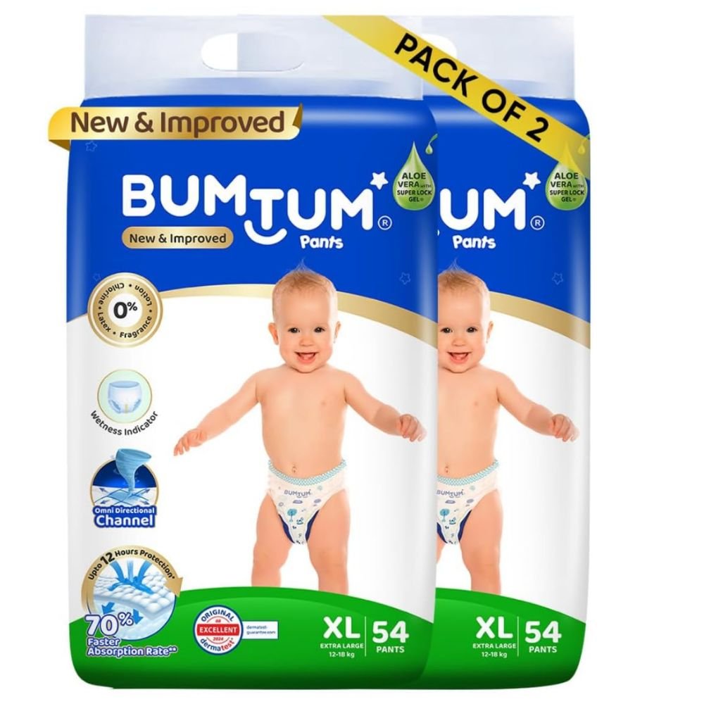 Bumtum Baby Diaper Pants Medium Size (7–12 kg) Double Leakage Protection with Cottony Soft Comfort & 12-Hour Absorption