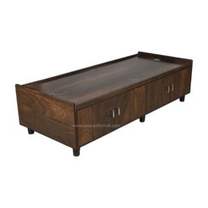 CASPIAN Single Bed Engineered Wood Divan Bed 72 x 30 Inch Rainforest Brown with Side & Upper Storage Boxes