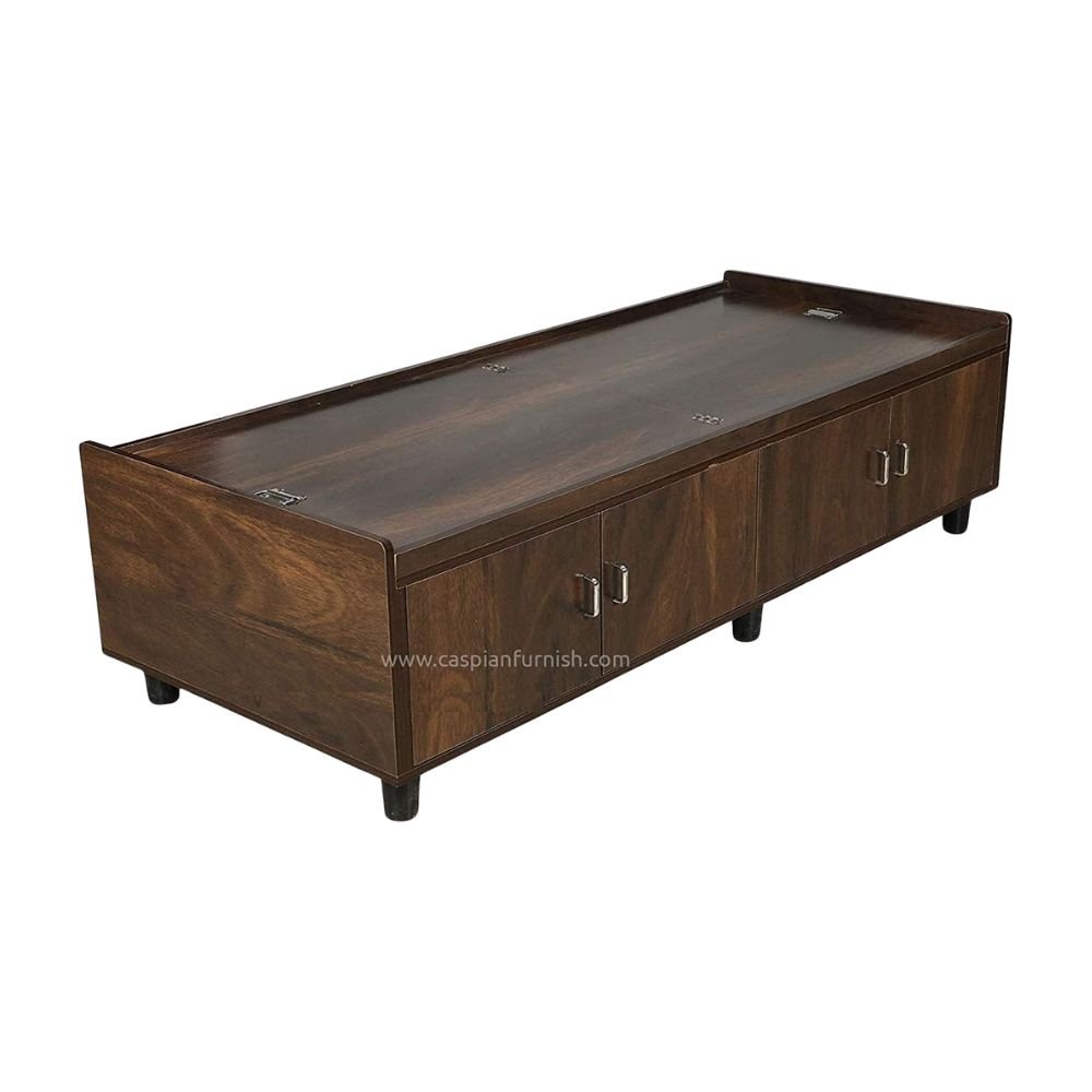 CASPIAN Single Bed Engineered Wood Divan Bed 72 x 30 Inch Rainforest Brown with Side & Upper Storage Boxes