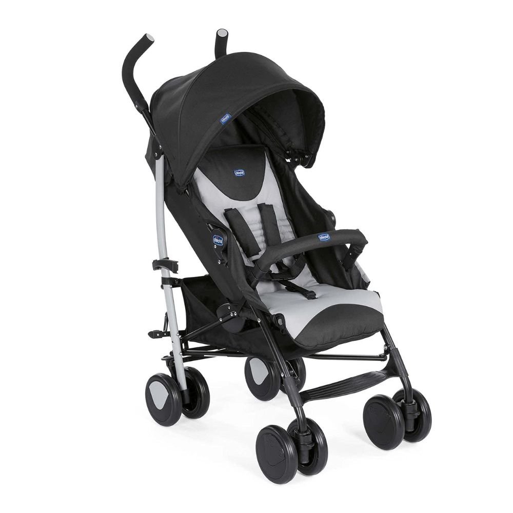 Chicco Echo Baby Stroller with Bumper Bar Stone Black Reclining Seat Adjustable Canopy Suspension Wheels Compact Fold Design for 0 Months to 22kg