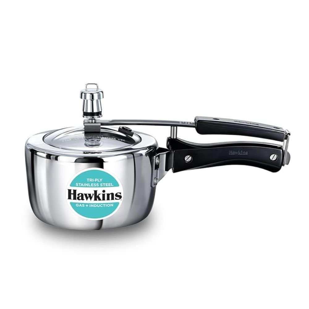 Hawkins 1.5 Litre Triply Stainless Steel Pressure Cooker (HSST15) Inner Lid Induction Baby Cooker – Silver