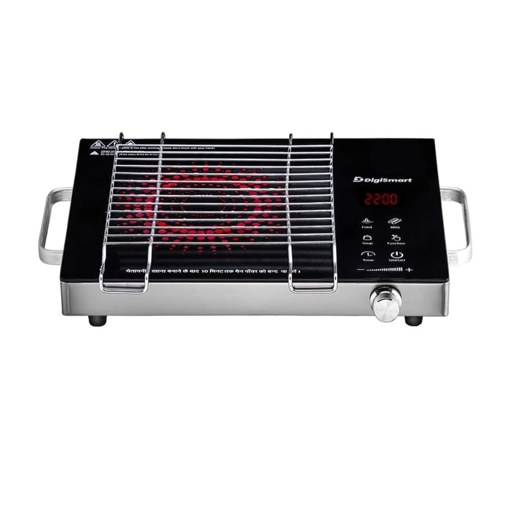 DIGISMART Emerald 2200W Induction Infrared Cooktop with Grill Rack, Touch Control, Auto-Off Safety & Glass Top (Black)
