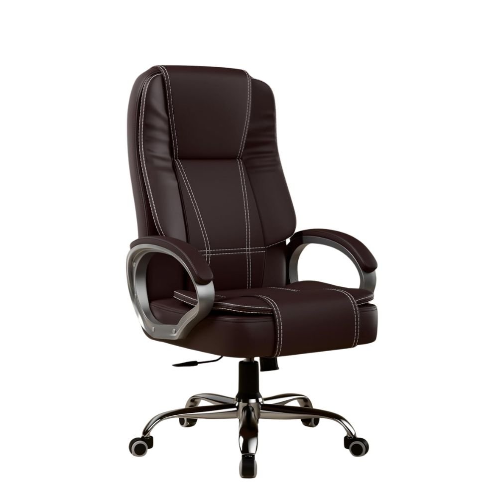 Green Soul Vienna Leatherette Office Chair – Ergonomic High Back Executive Boss Chair with Cushioned Seat & Heavy Duty Metal Base (Brown, 3 Years Warranty)