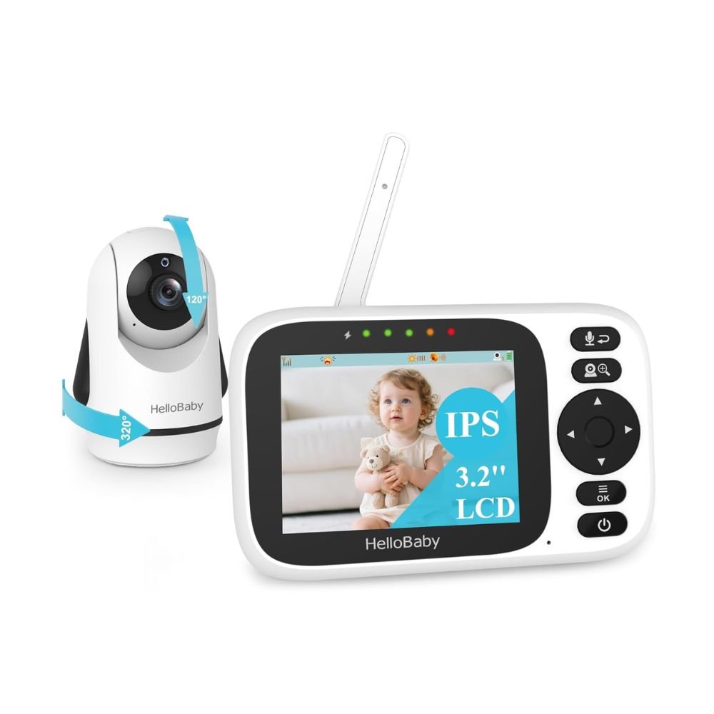 HelloBaby Baby Monitor with Screen, Pan Tilt Zoom Camera, Night Vision, Two Way Talk & Temperature Monitoring