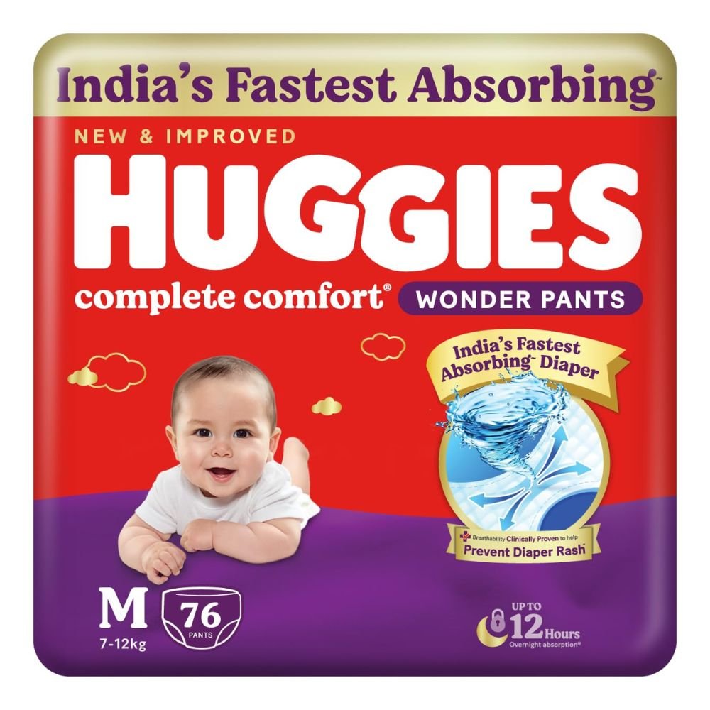 Huggies Wonder Pants Medium Size (M) Baby Diaper Pants – Up to 12-Hour Absorption, Bubble-Bed Softness & Leak-Lock Protection for Active Babies