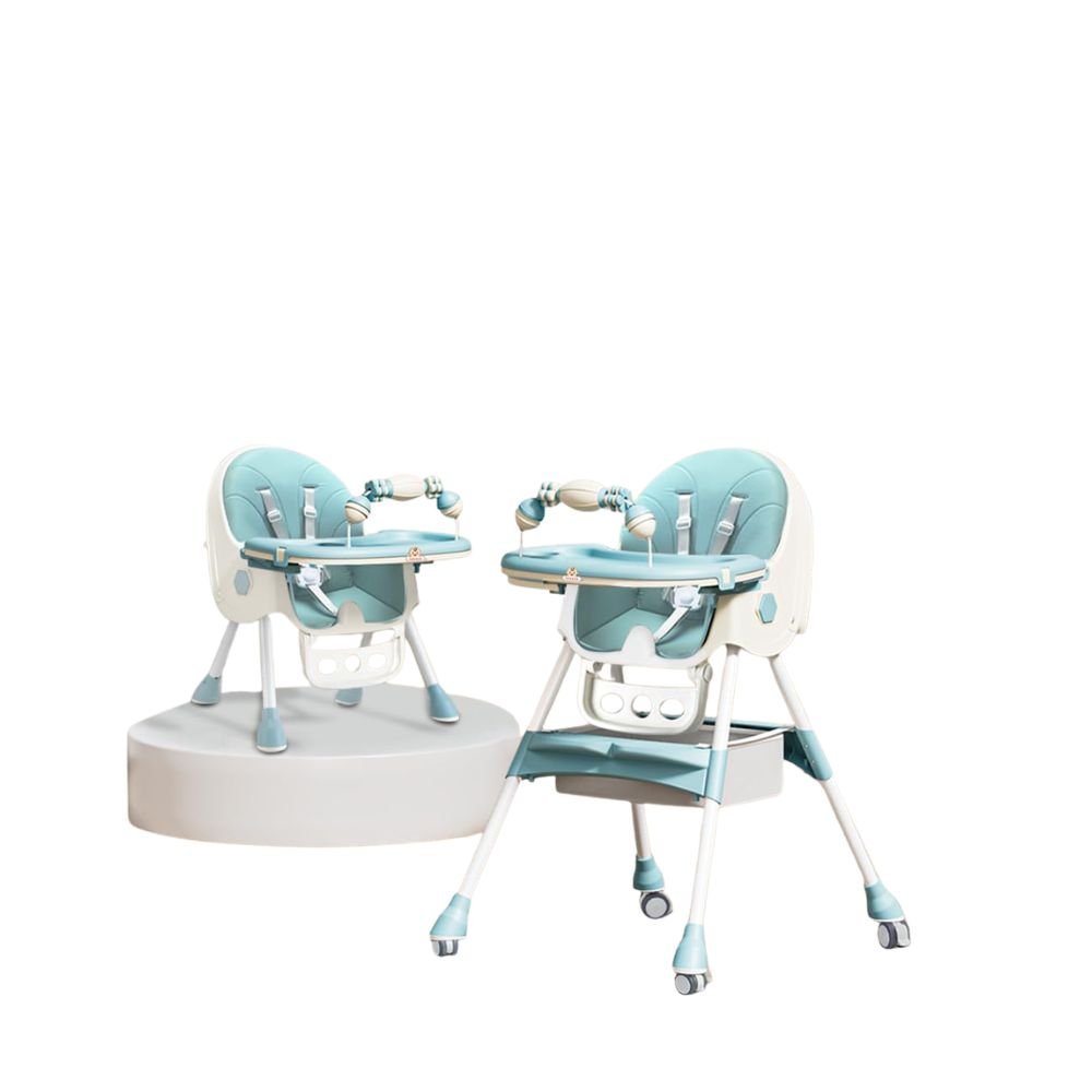 Infantso Foldable Baby Feeding Chair with Adjustable Height, Portable Design, Safety Harness & Detachable Tray