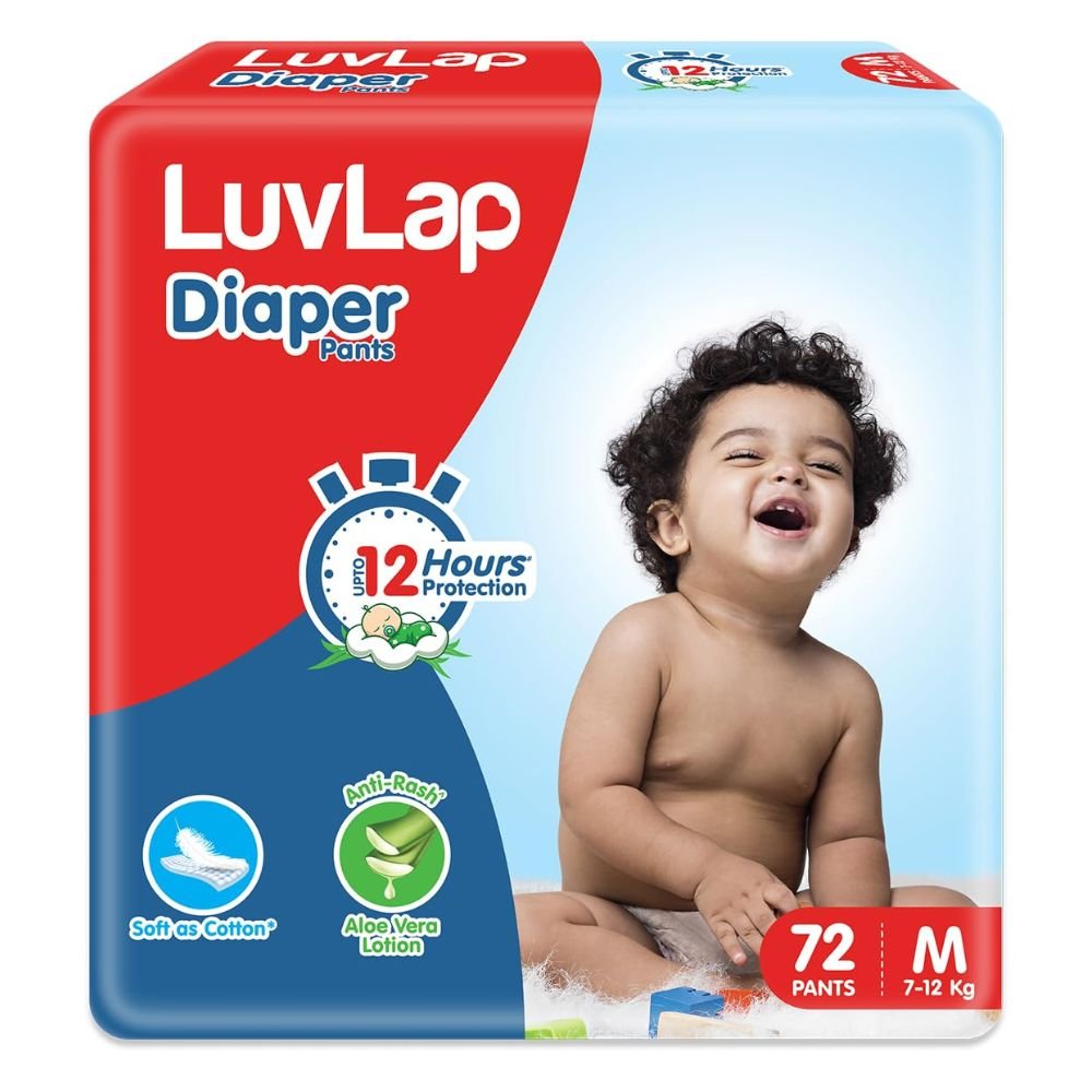 LuvLap Baby Diaper Pants Medium Size (7–12 kg) – 12 Hours Absorption, Aloe Vera Rash Protection, Cottony Soft Breathable Comfort
