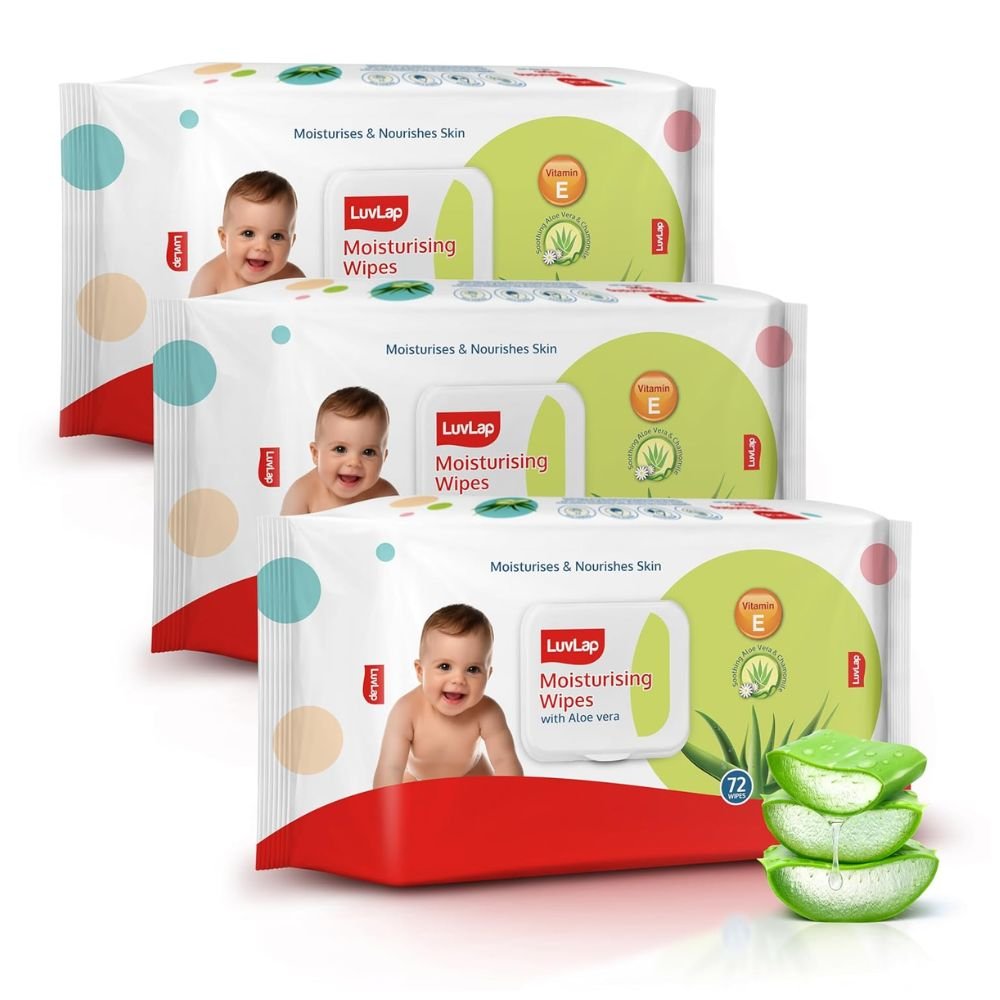 LuvLap Paraben-Free Baby Wet Wipes with Flip-Top Lid Aloe Vera Enriched Alcohol-Free Dermatologically Tested Soft Baby Cleansing Wipes