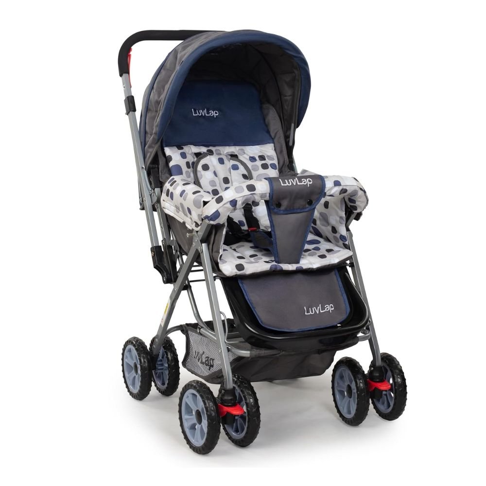 LuvLap Sunshine Baby Stroller Pram for 0–3 Years with Reclining Seat Safety Harness Adjustable Canopy Swivel Wheels Storage Basket
