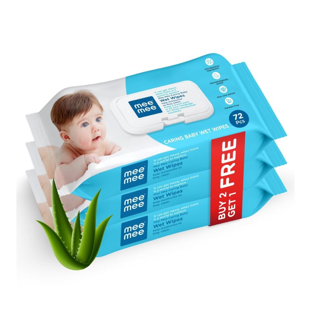 Mee Mee Caring Baby Wet Wipes with Aloe Vera Extracts Alcohol-Free Paraben-Free Dermatologically Tested Soft Baby Cleansing Wipes with Lid