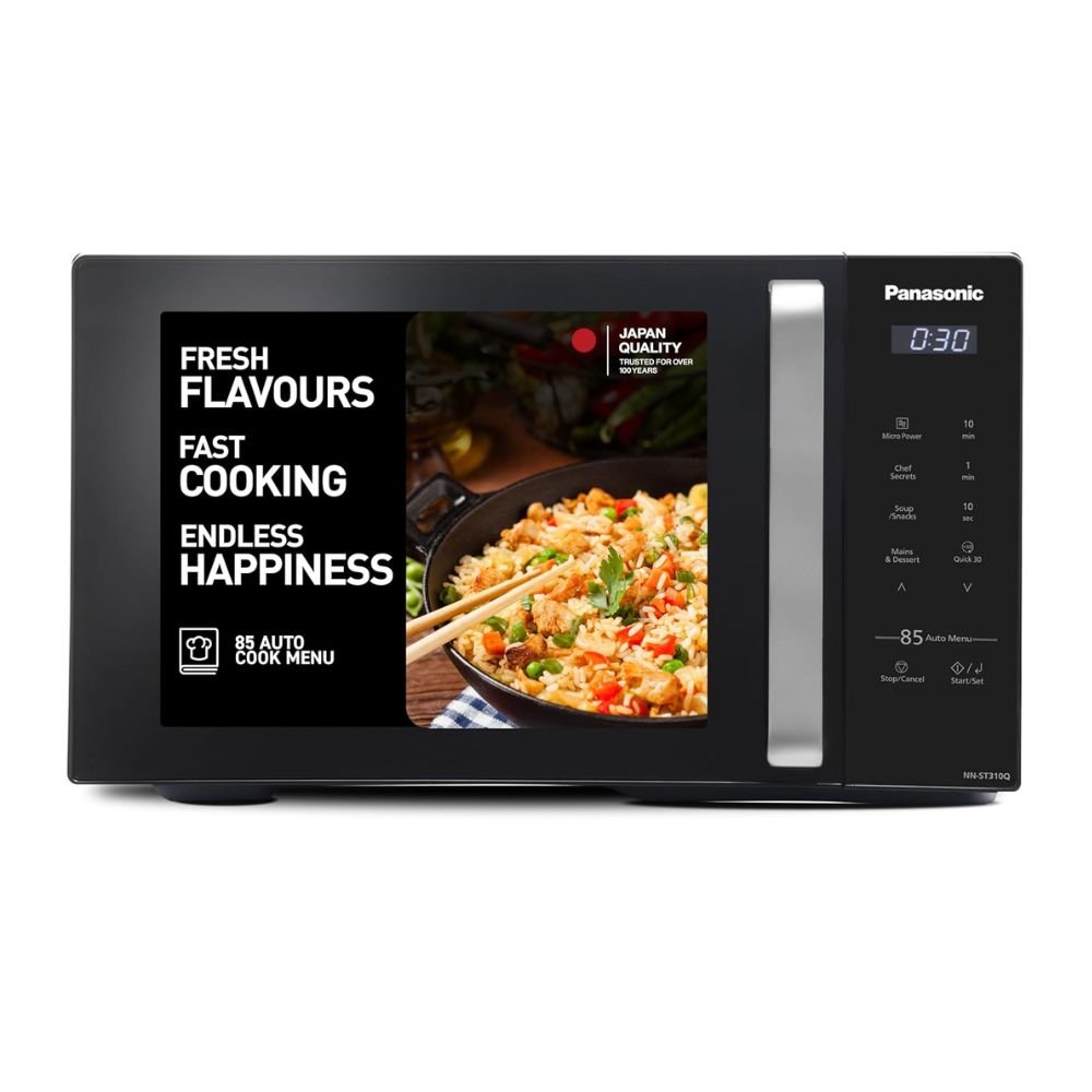 Panasonic 25L Solo Microwave Oven NN-ST310QBFG Black with Quick Heating Technology, Auto Cook Menus & Easy Digital Controls for Modern Kitchens