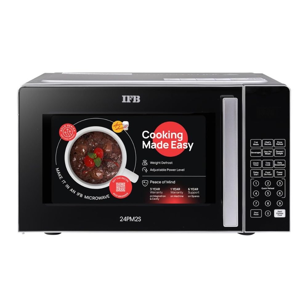 IFB 24L Solo Microwave Oven 24PM2S with Continental Recipes, Quick Heating Technology, Multiple Power Levels & Easy Digital Controls for Modern Kitchens