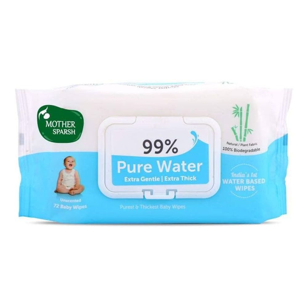 Mother Sparsh 99% Pure Water Baby Wipes Unscented Plant-Based Fabric Hypoallergenic Alcohol-Free Gentle Baby Wet Wipes