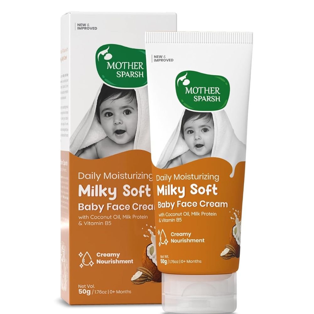 Mother Sparsh Daily Moisturizing Milky Soft Baby Face Cream with Milk Protein, Coconut Oil & Vitamin B5 for Gentle Hydration & Dryness Protection