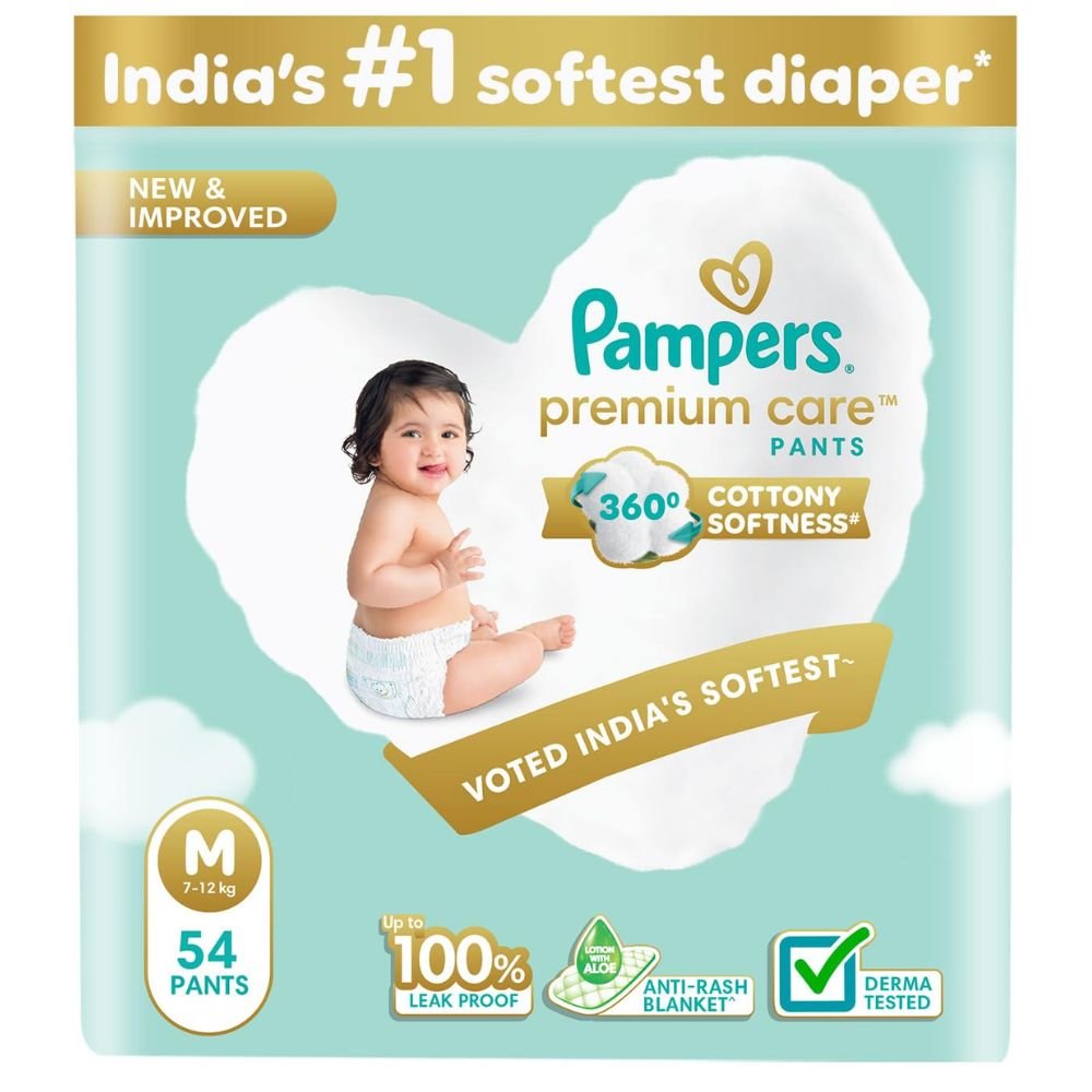 Pampers Premium Care Baby Diaper Pants Medium Size (7–12 kg) – 12 Hours Absorption, Cotton-Like Softness, Anti-Rash Protection, 360° Comfort Fit