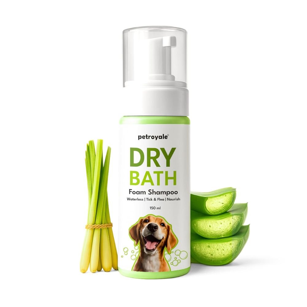 Petroyale Dry Bath Foam Shampoo for Dogs Gentle Natural Cleansing Tick Control No Rinse Waterless Dog Shampoo