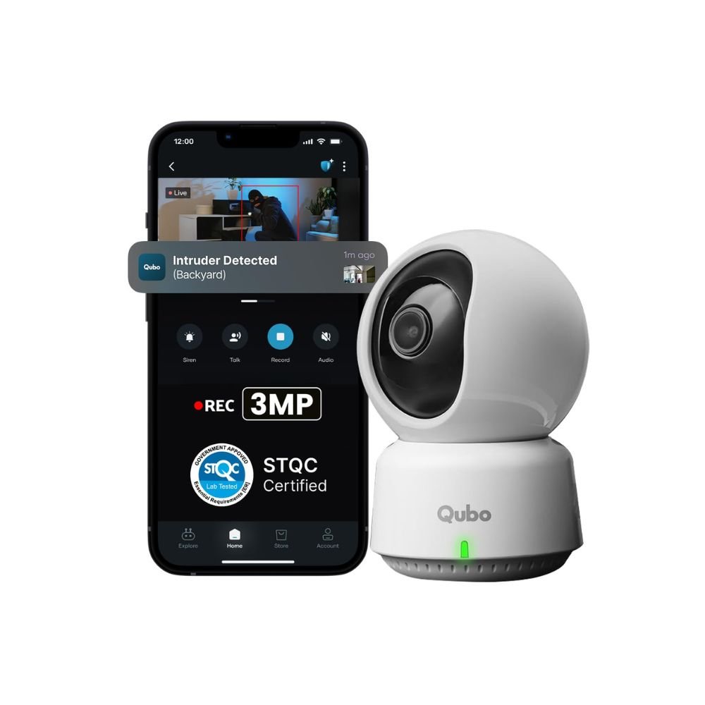 Qubo 1.3MP Smart WiFi Home Security Camera with 2-Way Talk, Night Vision, Motion Detection & Mobile App Control
