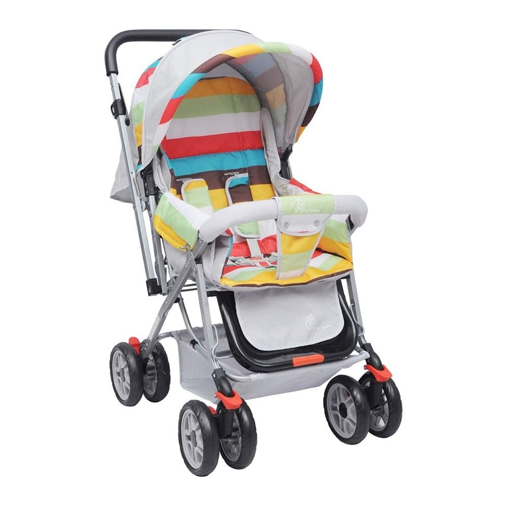 R for Rabbit Lollipop Lite Colourful Baby Stroller Pram with Reversible Handle 5-Point Safety Harness Reclining Seat Storage Basket for 0–3 Years (Rainbow)