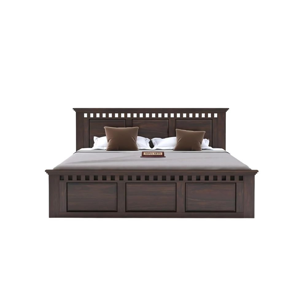 SONA ART & CRAFTS Kuber Solid Sheesham Wood King Size Bed with Storage Box – Wooden Double Bed in Walnut Finis