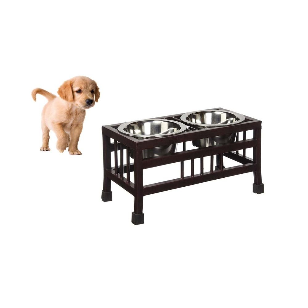 Woofy Pets Double Elevated Feeding and Watering Stand Bowls for Dogs and Cats Adjustable Raised Pet Food and Water Bowl Set