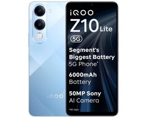 iQOO Z10 Lite 5G Smartphone (Titanium Blue, 6GB RAM, 128GB Storage) with Dimensity 6300 Processor, 6000mAh Battery, IP64 Rating & Military Grade Shock Resistance
