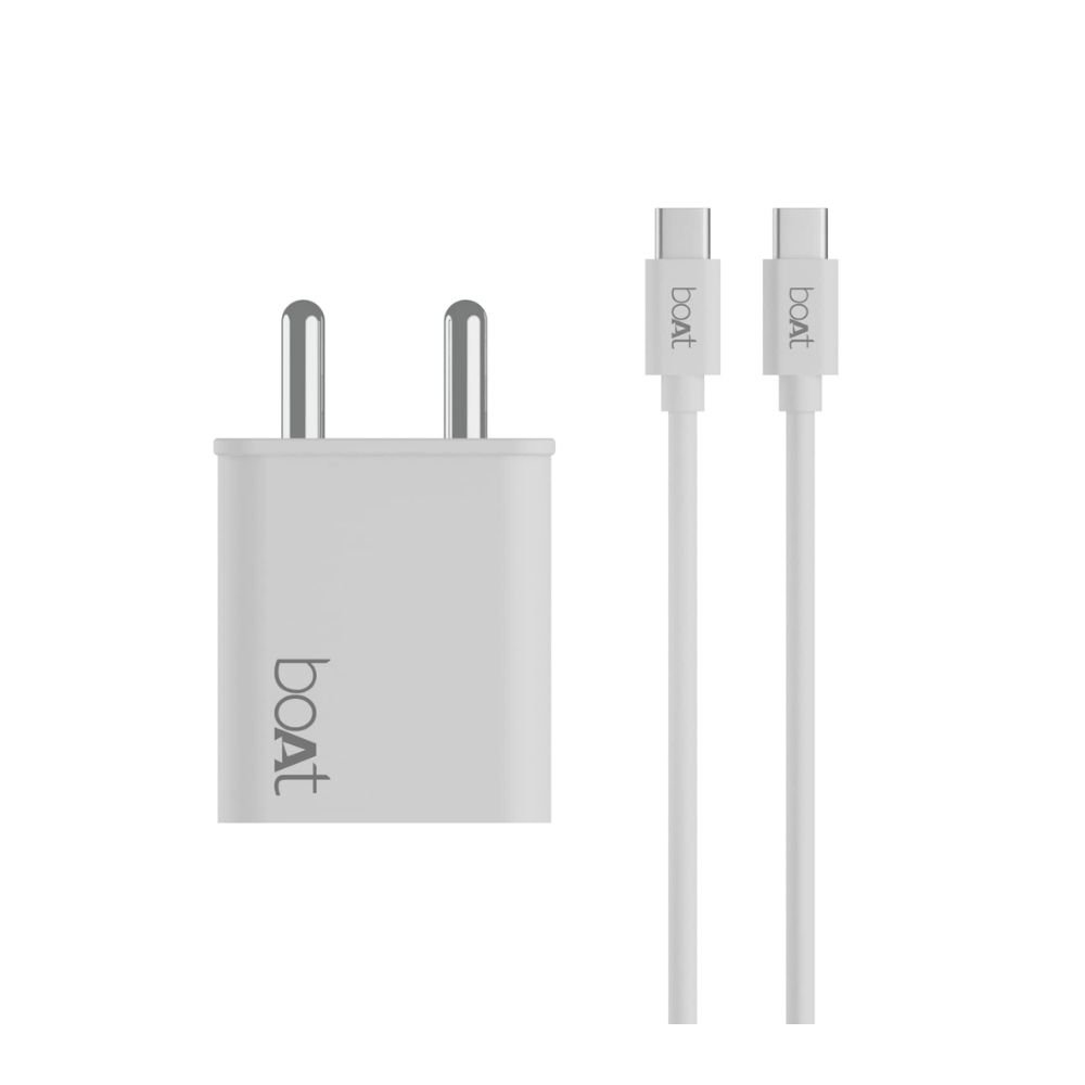 BoAt WCDV 22.5W Fast Charger with Dual Port & Type-C Cable – Smart IC Protection Adapter