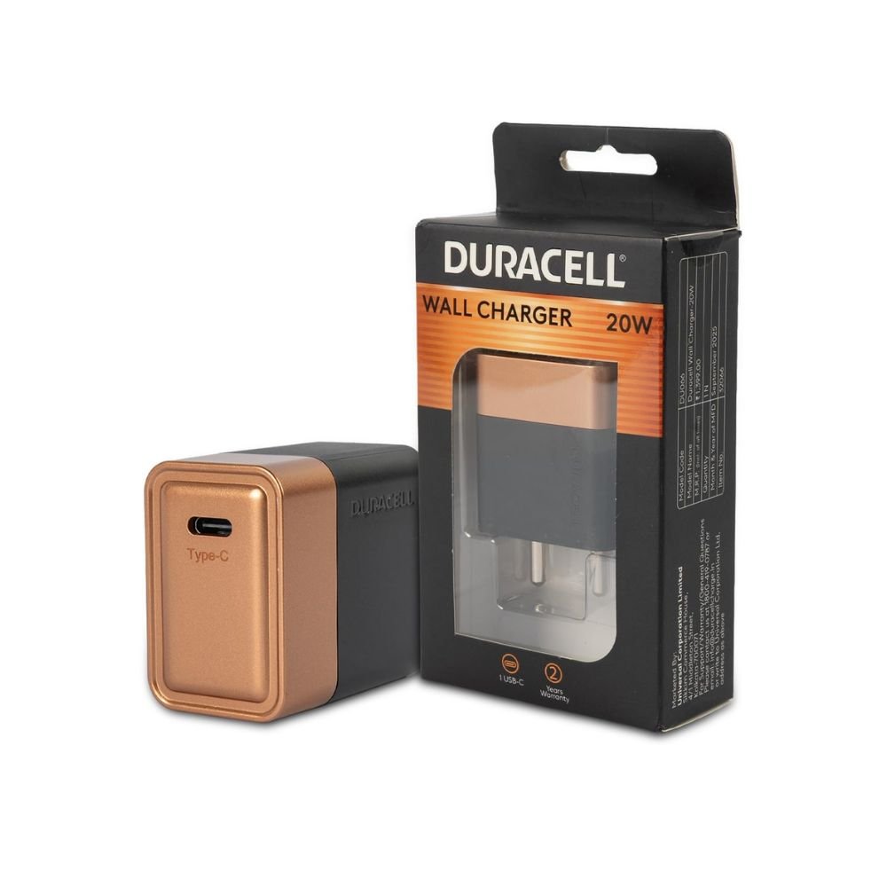 Duracell 20W Fast Charging USB Type-C Wall Charger – Compact PD Charger for Smartphones